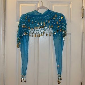 Turquoise blue and silver coin belly dance hip belt